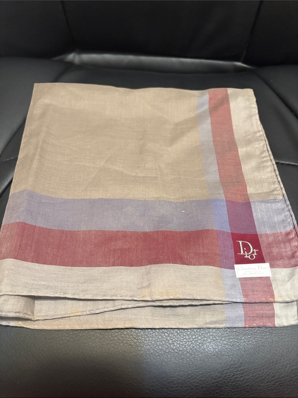 Christian Dior cotton square Scarf with Red and Blue Stripes